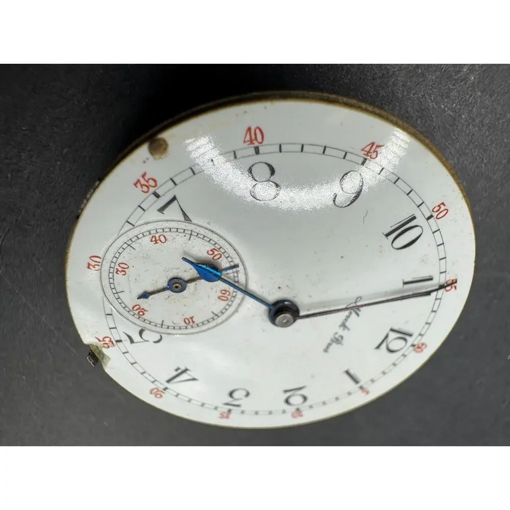 Antique Marck Bros Pocket Watch Movement White Dial 29mm For Parts/Repair